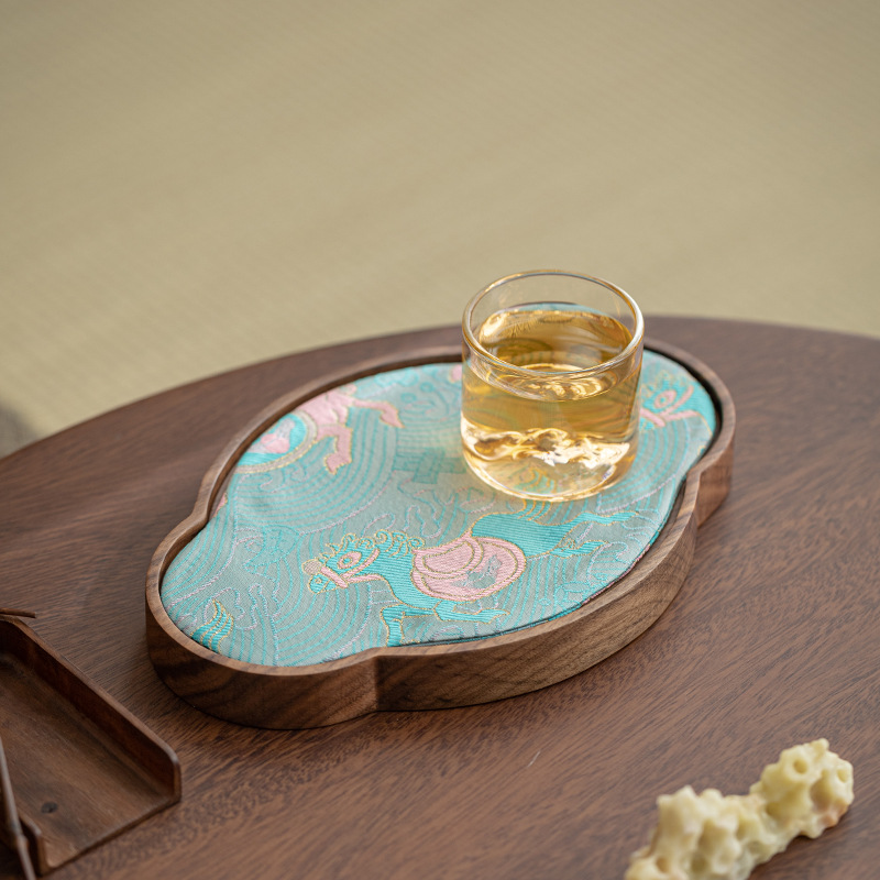 Đĩa thu hải đường gỗ óc chó mới, đĩa pha khô, tấm ấm trà, tấm lót bàn pha khô, khay trà, khay trà, ấm nhỏ