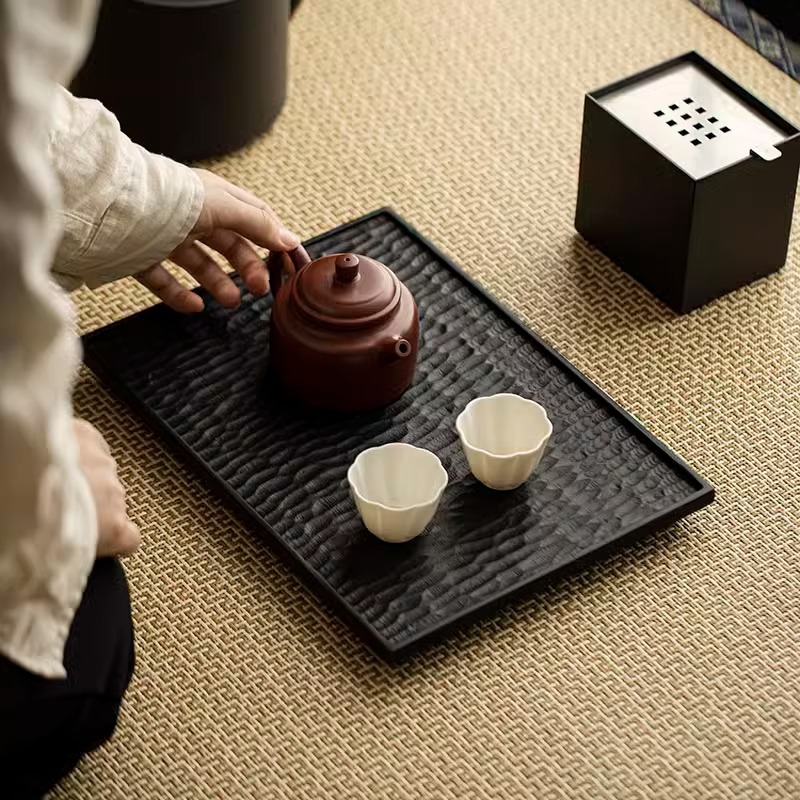 Ấm trà gỗ long não cacbon hóa Mẫu Mới, Khay trà gỗ phong cách Nhật Bản, khay trà bàn pha khô, phụ kiện Bộ trà