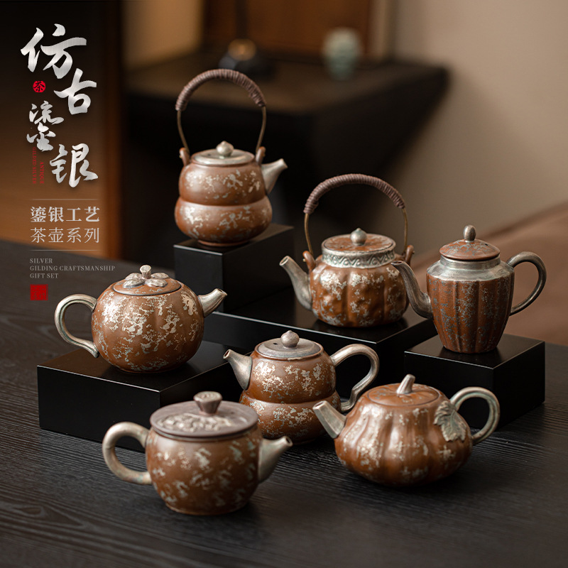 Ấm trà cầm xà mạ bạc cổ dụng cụ trà Kung Fu Trung Quốc gia dụng ấm trà cầm chuẩn ấm đơn gốm sứ cổ điển một người