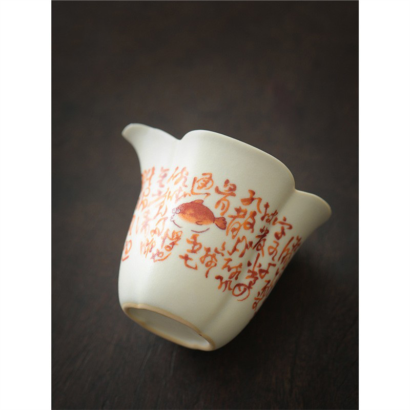 Cốc công bằng cổ điển tráng men soda, đồ uống trà phân chia thơ trắng xanh, cốc đồng nhất gia dụng, phụ kiện cốc đồng nhất miệng hoa gốm thủ công