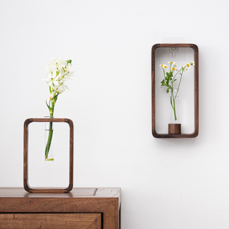 Hoa thủy canh Gỗ Óc Chó Hoa trang trí phong cách Nhật Bản Hoa treo tường Bình thủy canh để bàn cắm hoa treo tường trang trí phòng trà