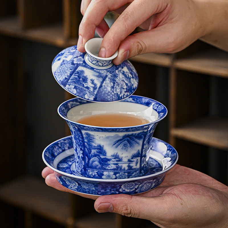 Bát có nắp tam tài, cốc trà gốm sứ, đồ cưới, bát trà, đồ cưới kiểu Trung Quốc, bộ trà Kung Fu, quà lưu niệm