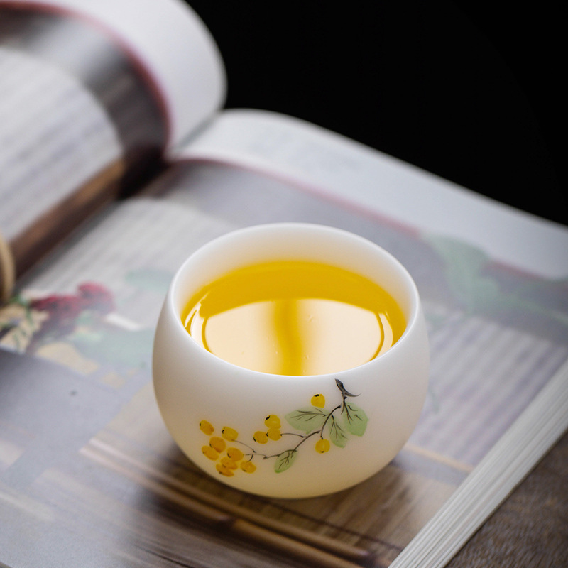 Cốc sứ ngọc bích vẽ tay, cốc trà dung tích lớn, cốc trà cá nhân, hộp quà tặng cốc la hán vẽ tay