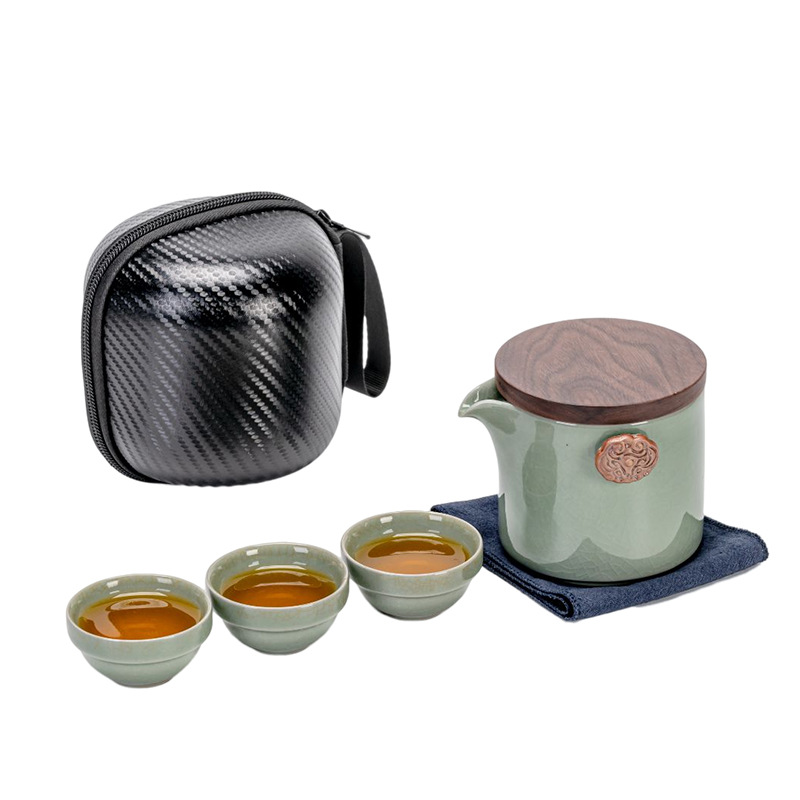 Bộ trà du lịch nhanh chóng cốc ngoài trời pha trà cốc nhà một nồi ba cốc kung fu ấm trà túi xách tay