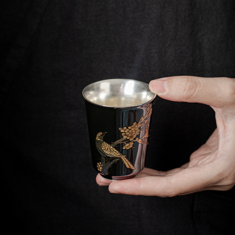 Cốc hương thơm lông mày hạnh phúc cốc trà mạ bạc thủ công cốc trà nhỏ gốm sứ gia dụng Cốc Trà Công Phu cốc cá nhân cốc chủ nhân