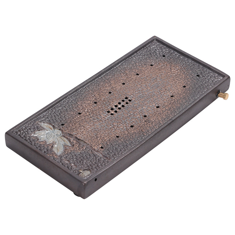 Khay Trà Hương cổ mạ vàng kiểu Nhật, khay trà gốm thô gia dụng cổ điển, khay đựng nước và thoát nước, khay pha khô nhỏ đơn giản