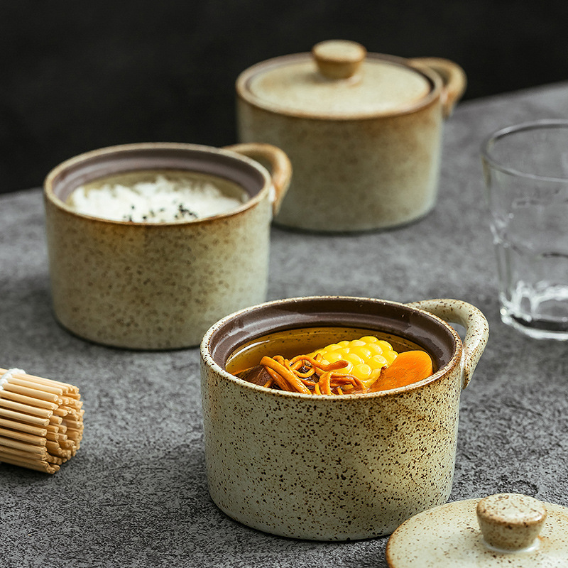 Cốc hầm yến sào kiểu Trung Quốc gốm thô cổ điển, cốc canh bếp, lọ gia vị, bình gốm sứ sáng tạo, cốc hầm, bát cơm hấp