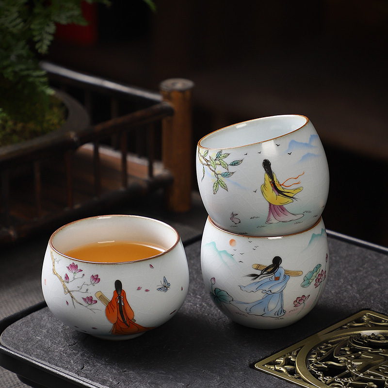Cốc Trà nữ xinh đẹp Ru Kiln cốc chủ nhân cốc đơn cốc phụ nữ Bộ trà Kung Fu cốc trà nhỏ Bát trà cá nhân