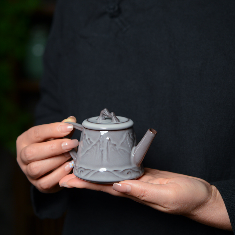 Bộ trà Kung Fu bằng men ngọc Wu Jun Long Tuyền mẫu mới năm 2025, ấm trà cao cấp hoàn toàn thủ công, ấm đơn, hộp quà