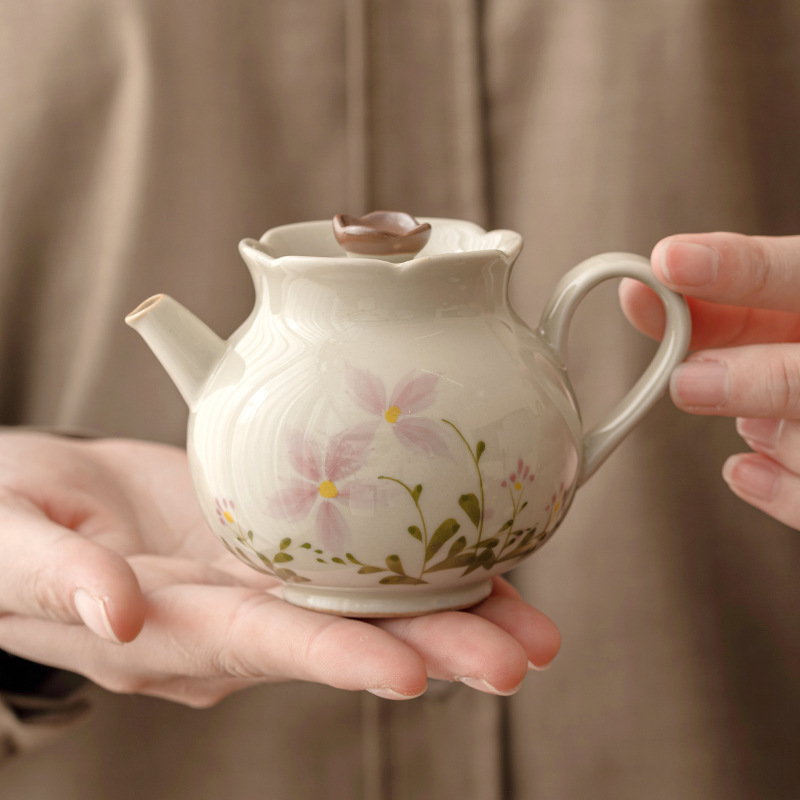 Ấm trà hoa cúc nhỏ màu xám thực vật ấm pha trà gia dụng ấm trà nụ hoa dụng cụ pha trà Kung Fu gốm sứ kiểu Trung Quốc ấm đơn có nắp