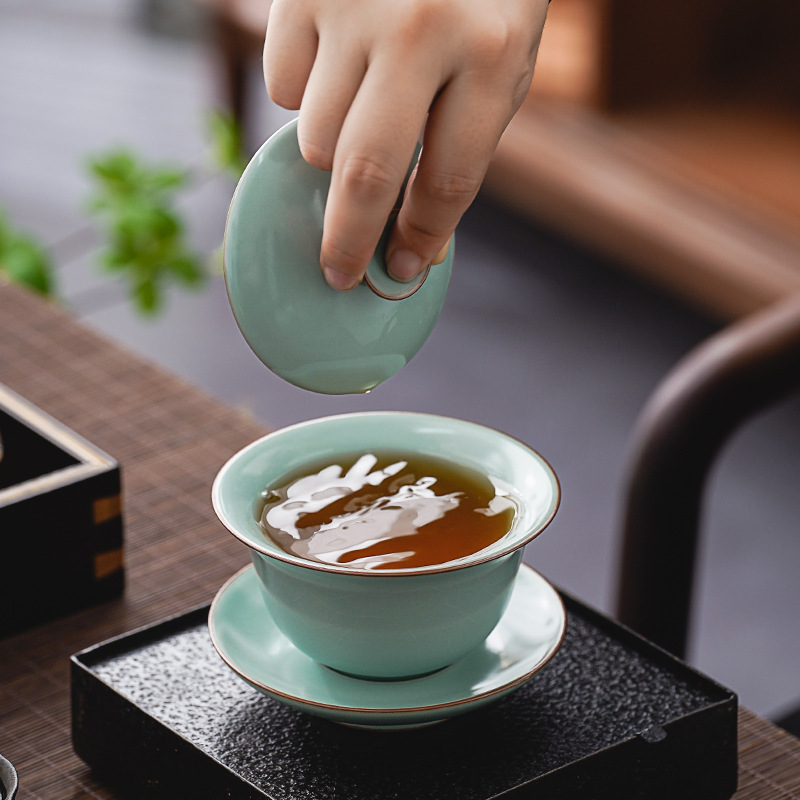 Cốc trà có nắp lò Ruyao, cốc trà, bát pha trà mở đơn gia dụng, cốc ba gai đá nứt đá, bộ trà công phu hồ dày