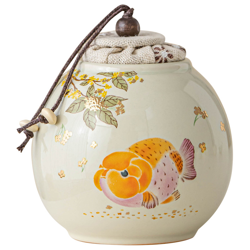 Hũ đựng trà chống ẩm cá vàng thơm, hũ đựng trà cầm tay cỡ nhỏ cao cấp, hũ kín, hũ đựng trà kiểu Trung Quốc mới, hũ rỗng