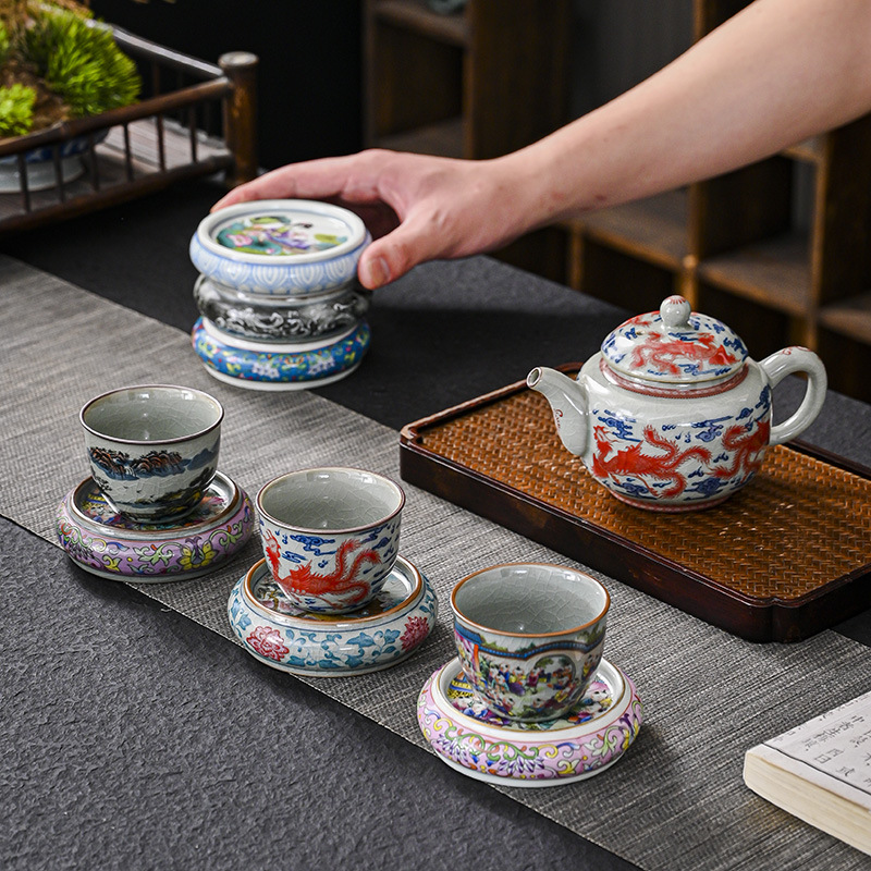 Bộ ấm trà cao cấp có nắp màu xanh và trắng Jingdezhen, bộ ấm trà Kung Fu, bộ ấm chén, tấm cách nhiệt, tấm trà đạo, tấm trà cổ điển