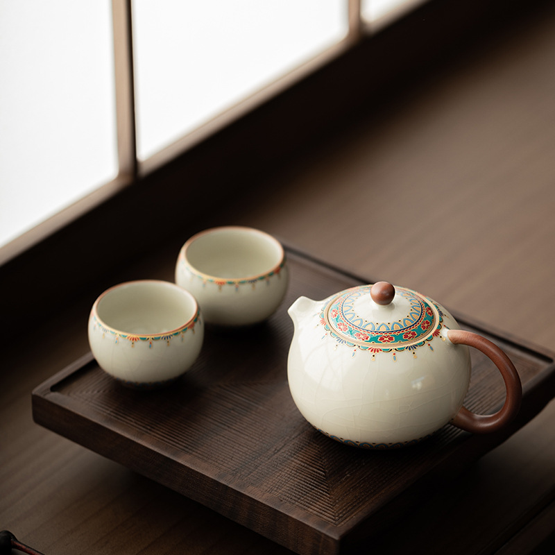 Bộ ấm trà văn hóa và sáng tạo Ruyao Đôn Hoàng, bộ trà một ấm hai tách cho văn phòng gia đình, tặng quà lưu niệm cho khách hàng