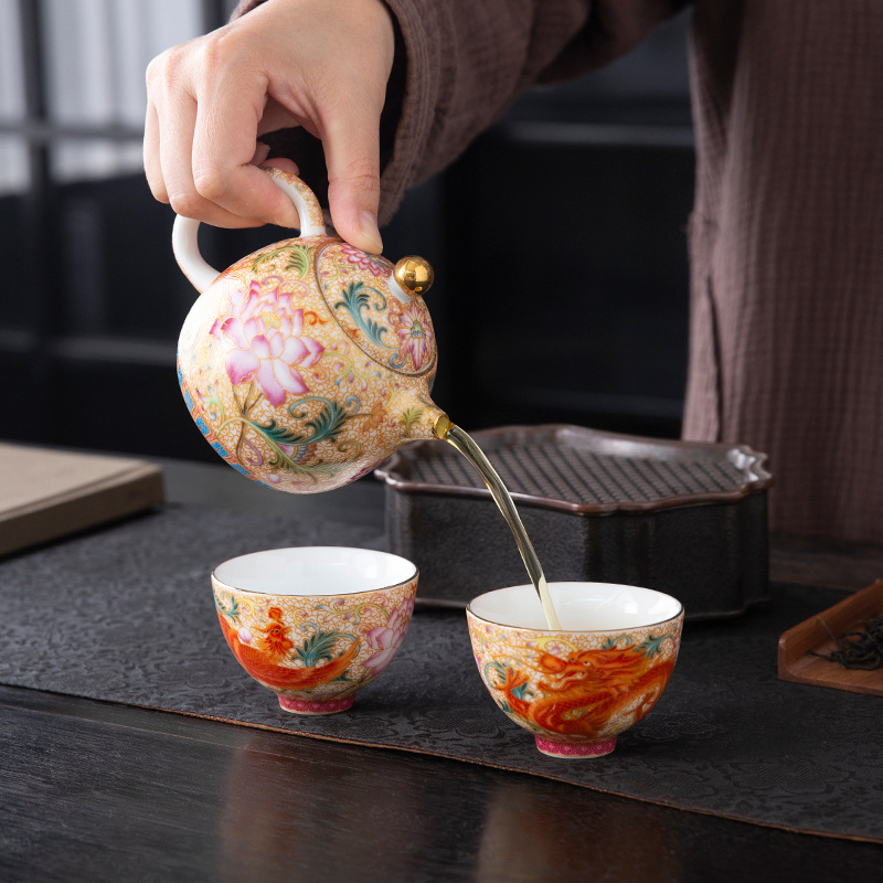 Bộ trà tinh tế quà cưới Trung Quốc Hộp Quà Tặng cặp đôi cốc rồng phượng