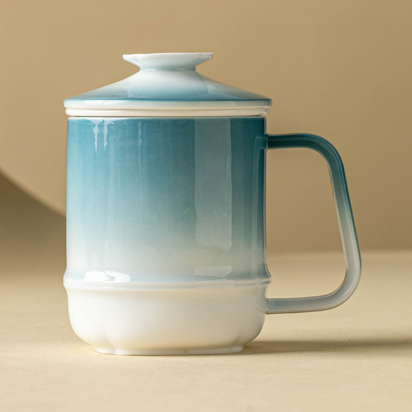 Cốc pha trà gốm sứ mùa thu gradient cốc tách trà chuyên dụng văn phòng cao cấp có nắp làm quà tặng bộ trà