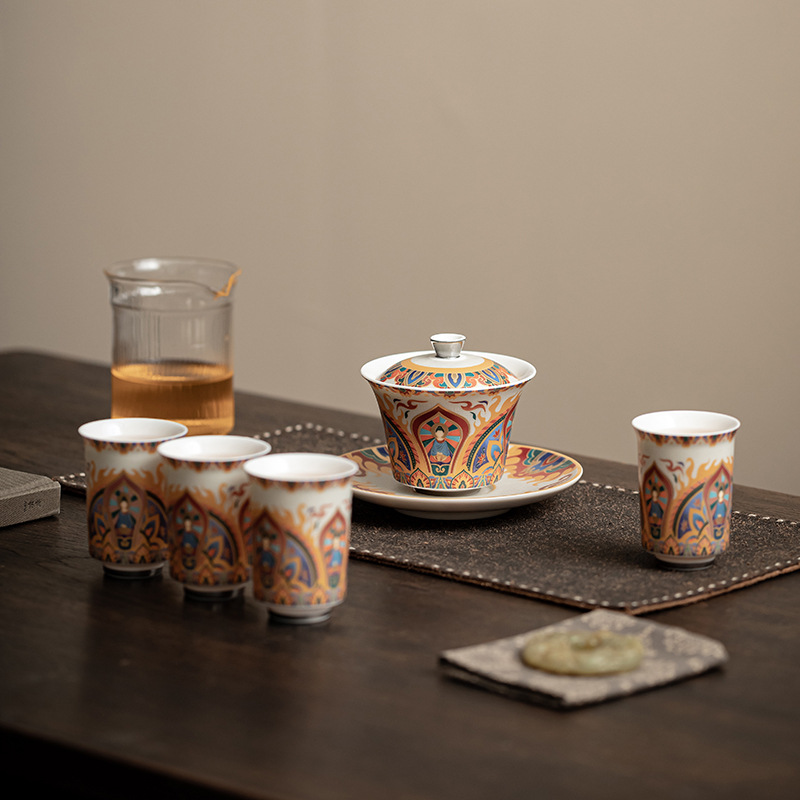 Bộ đồ sứ trắng không pha Đôn Hoàng Bộ đồ trà Kung Fu gia dụng Bộ trà cổ điển kiểu Trung Quốc Bộ quà tặng hộp quà tặng