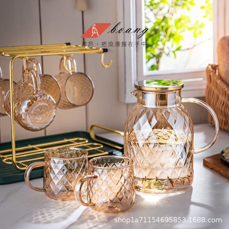 Ấm đun nước lạnh chịu nhiệt độ cao, Ấm đun nước lạnh dung tích lớn thủy tinh, cốc nước lạnh, Trà trái cây, bình đựng nước