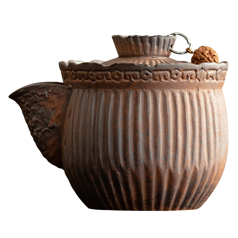 Ấm trà nắm tay kẻ sọc bùn đá cổ dụng dụng cụ pha trà kungfu gốm thô dung tích nhỏ cổ điển kiểu Trung Quốc ấm trà đơn dụng cụ pha trà gia dụng