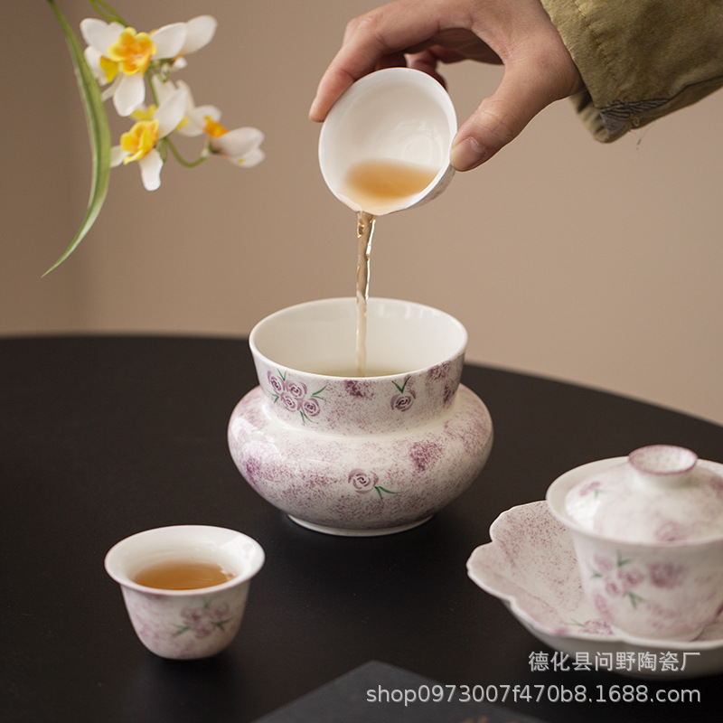 Bột mềm vẽ tay hoa hồng Jianshui gốm sứ gia dụng tinh tế để bàn chén trà cốc nước sáng tạo lọ trà phụ kiện trà đạo