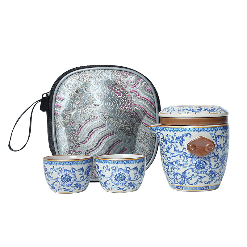 Bộ trà du lịch tráng men thủy triều văn hóa và sáng tạo Bộ trà pha trà một ấm ba tách Bộ quà tặng cắm trại xách tay