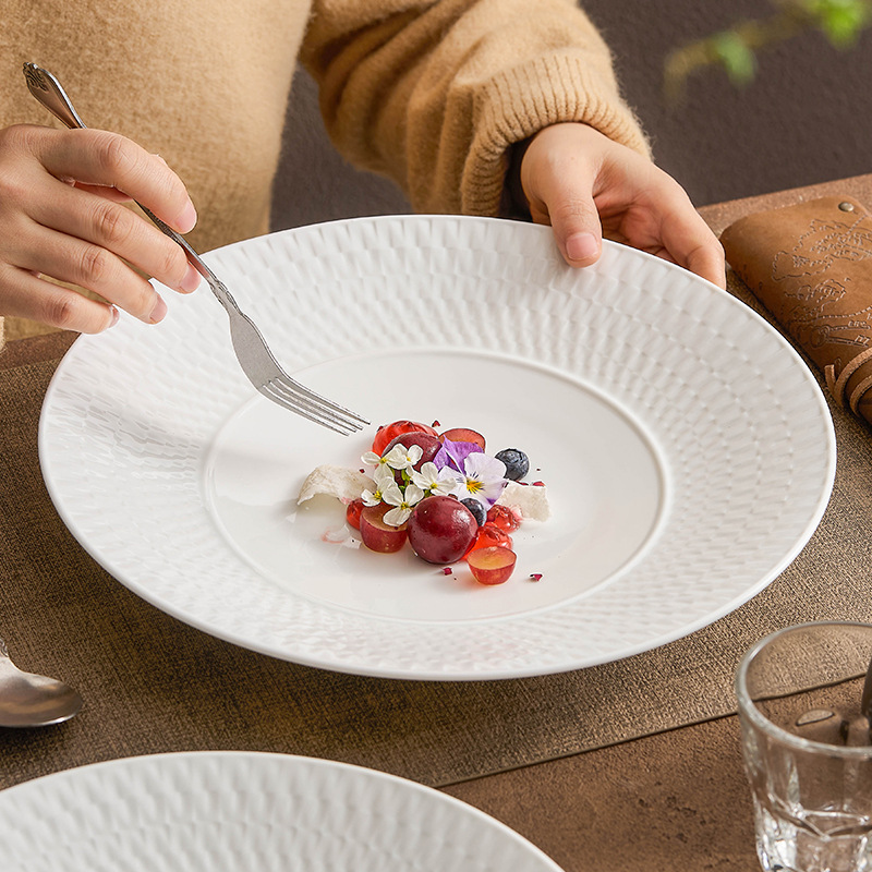 Đĩa gốm, đĩa gia dụng, bát canh sứ trắng cao cấp, bát đĩa sang trọng nhẹ, đĩa súp sáng tạo, đĩa mì Ý