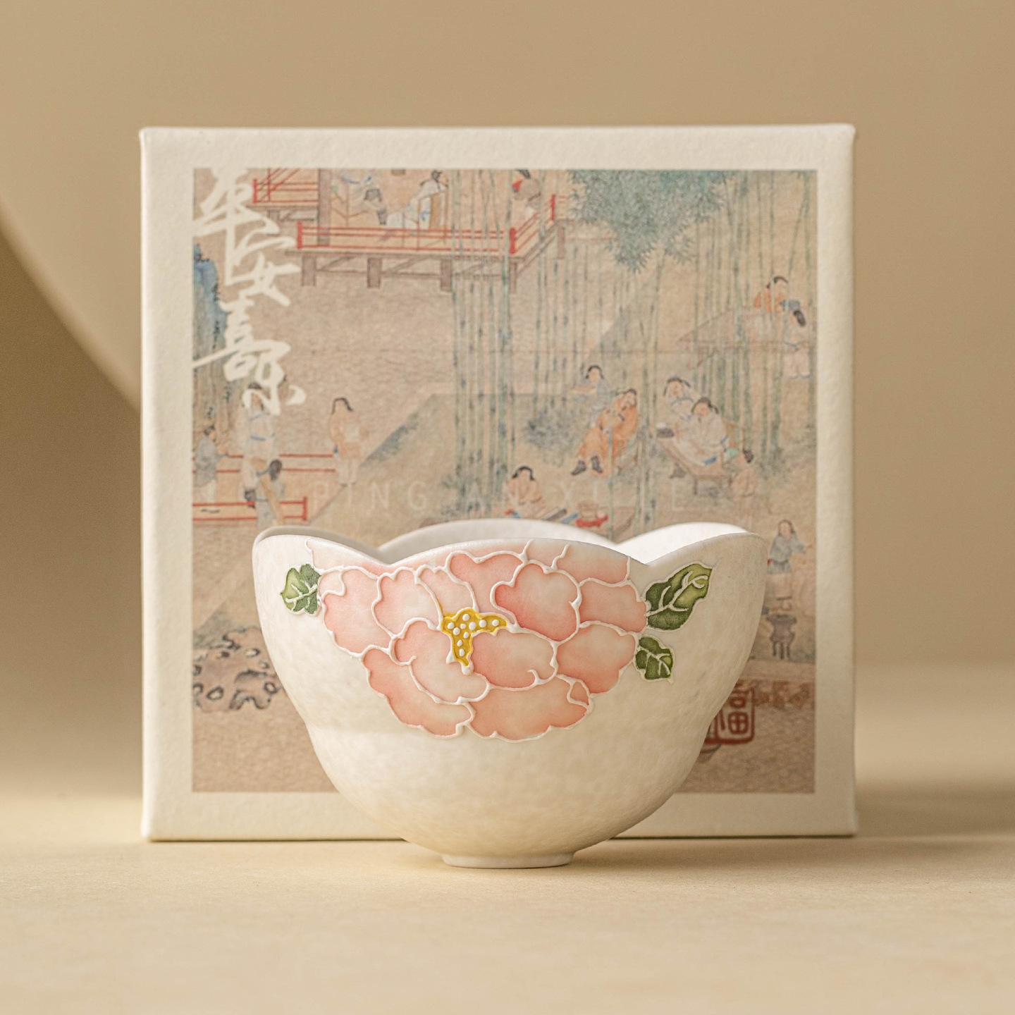 Dụng cụ trà gốm trắng Jisu mỏ đá cốc miệng hoa mẫu đơn chạm khắc cốc trà gia dụng cốc chủ nhân cốc trà