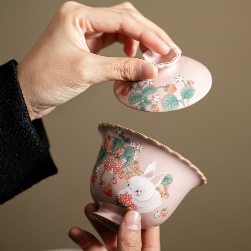 Giả Song Bột Ru lò dâu thỏ hai cái nắp Bộ trà Kung Fu gốm sứ gia dụng Bát trà dung tích lớn có thể mở ra để nâng