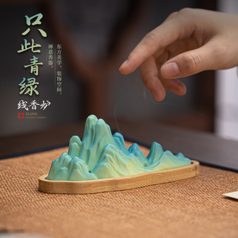 Đồ trang trí gia dụng cho phòng khách chỉ Lư Hương xanh kiểu Trung Quốc