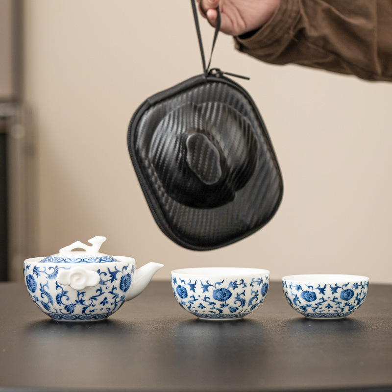 Bộ trà du lịch hoa sen rối cắm trại ngoài trời xách tay một bình hai cốc trà Kung Fu gốm sứ cốc khách nhanh pha trà