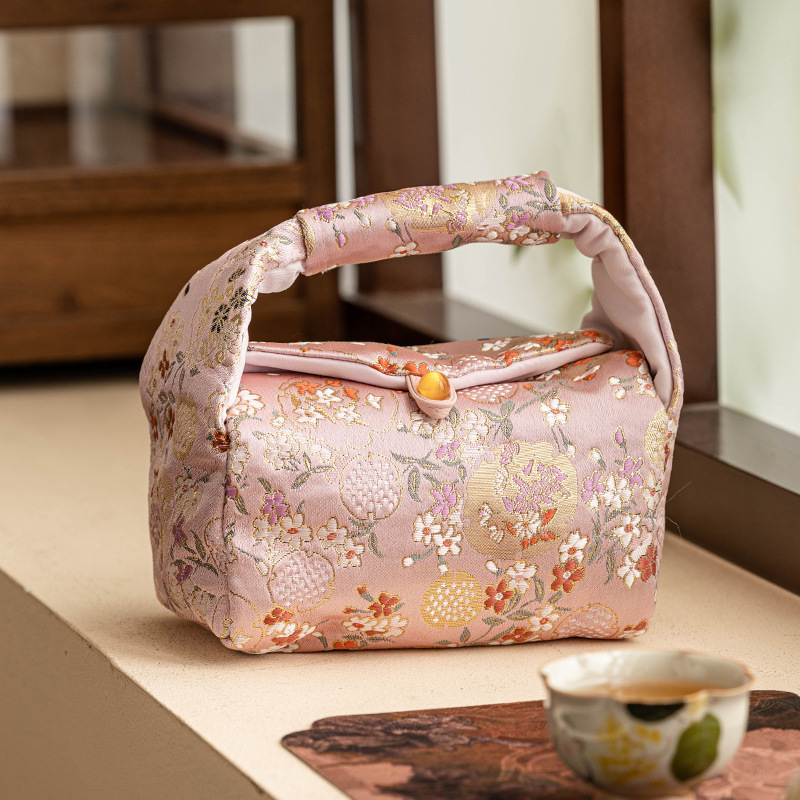 Túi lưu trữ thổ cẩm hoa thạch anh màu hồng túi xách nữ giá trị cao túi xách cắm trại ngoài trời túi xách tay túi trà thủ công