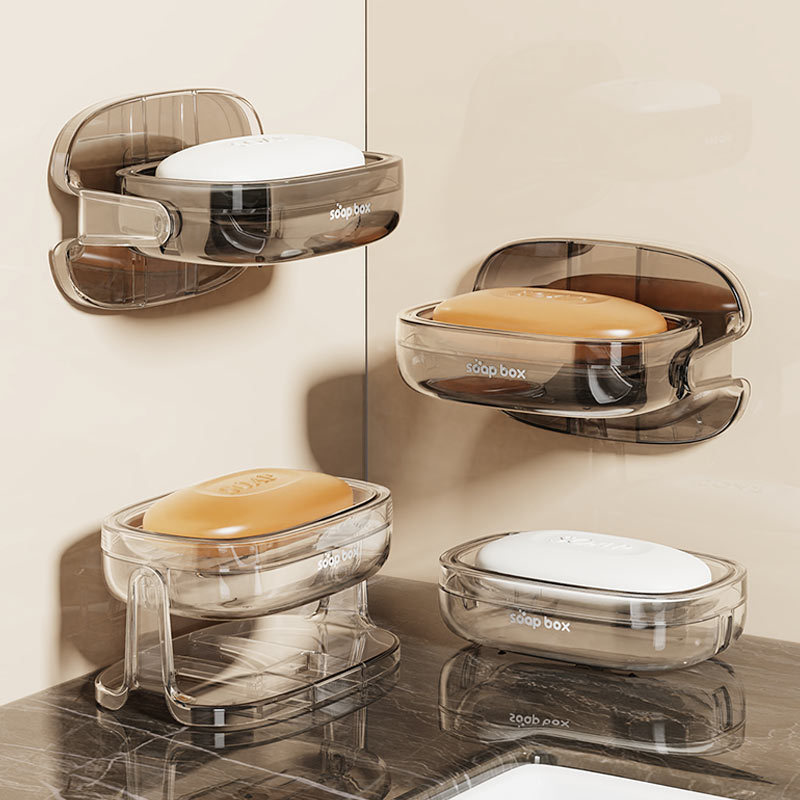 Hộp đựng xà phòng Hộp đựng xà phòng đựng đồ vệ sinh gia dụng không cần đục lỗ Giá để ráo nước treo tường hai lớp sáng tạo phòng tắm bán buôn
