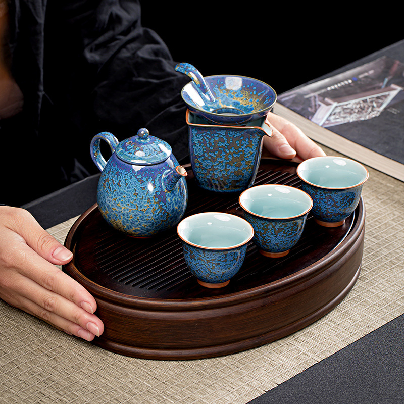Bộ ấm trà Kung Fu, ấm pha trà cao cấp sang trọng nhẹ tráng men gia dụng bằng sứ Zhang Jinxi Jun, bộ du lịch lười di động