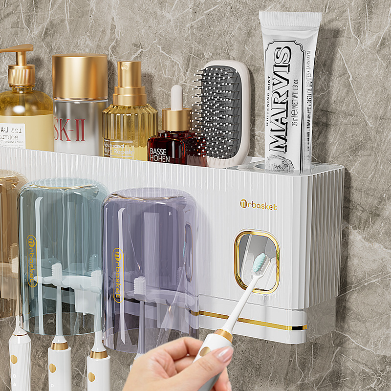 Giá để bàn chải đánh răng sang trọng nhẹ treo tường không đục lỗ trong phòng tắm đánh răng cốc dụng cụ Răng Giá treo cốc đựng đồ gia dụng