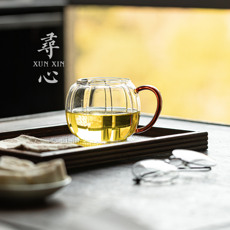 Cốc thủy tinh trong suốt cốc nước cho bé gái cốc nước trà gia dụng mùa hè cốc pha trà cốc hoa văn phòng nam cốc bí ngô