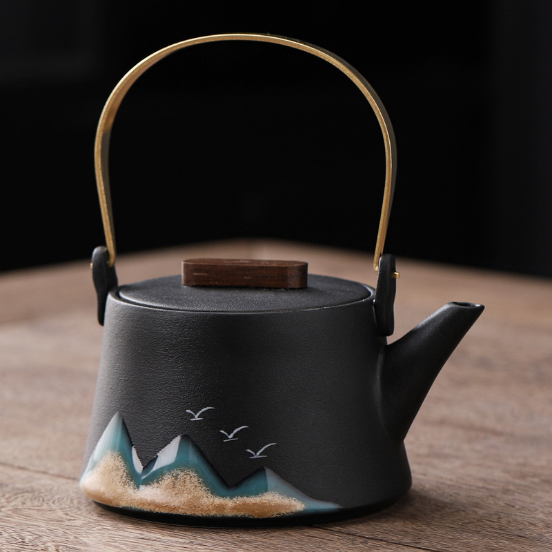 Bộ trà Kung Fu Thousand Miles Giang Sơn Bộ nhỏ gia dụng đơn giản sang trọng nhẹ xà nâng ấm chén trà gốm sứ bán buôn quà tặng