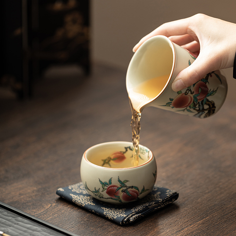 Cốc La Hán chín đào lò Ru cổ cốc gia chủ cốc gốm sứ cốc trà có thể nâng cốc uống trà cổ điển kiểu Trung Quốc