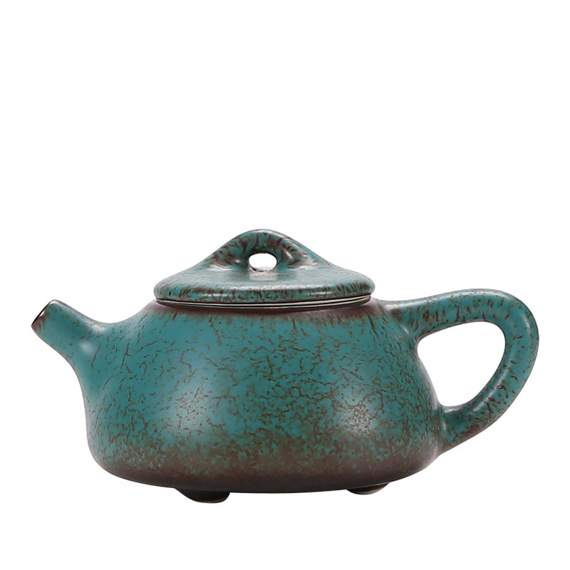 Ấm pha trà xanh ngọc lam cổ điển Lò Nung kiểu Nhật ấm sứ Bộ Trà Công Phu đơn giản Lỗ Bóng lọc bình đơn cỡ nhỏ