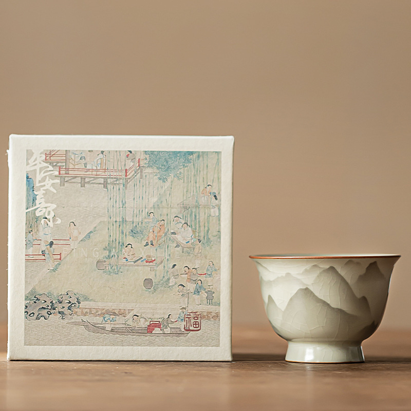 Núi như hoa Cốc cao Cốc trà Ru Kiln Cốc trà gốm sứ Cốc đơn Cốc chủ nhân cổ điển chuyên dụng cá nhân