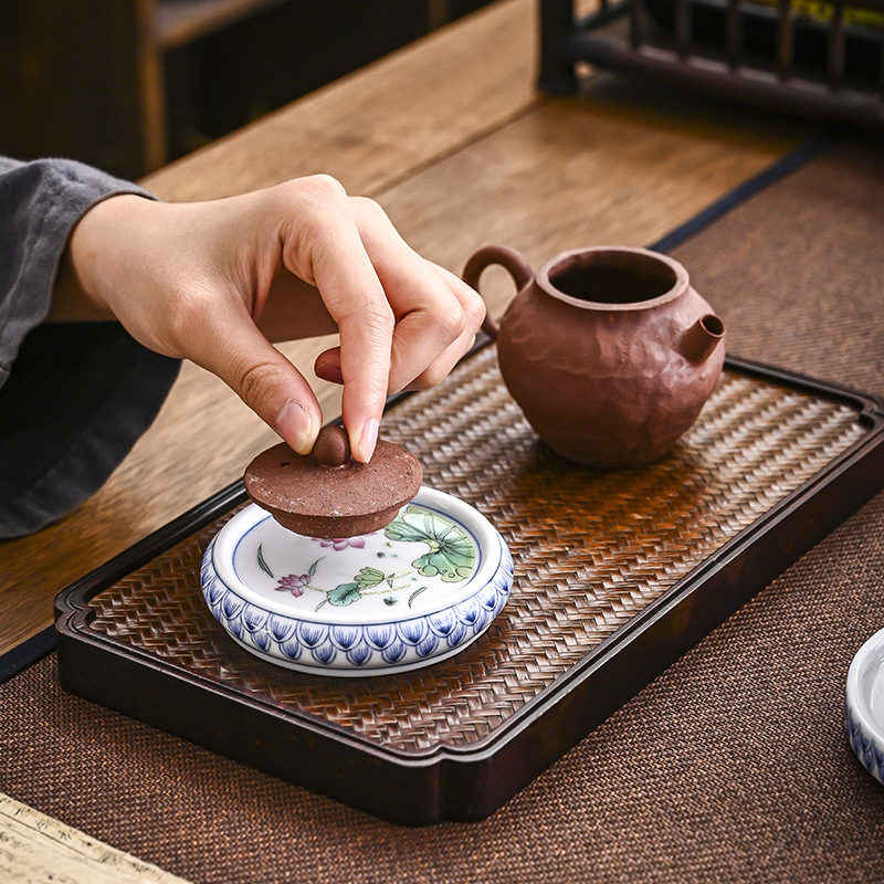 Nắp gốm cổ điển với họa tiết hoa văn màu xanh và trắng, nắp ấm trà cát tím, Tấm Lót cốc, bình nhỏ, Tấm Lót cốc