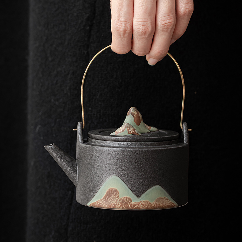 Tranh tráng men phong cách Nhật Bản vẽ tay bóng núi cầm chùm Ấm gốm sứ Bộ trà Kung Fu ấm trà nhỏ đơn giản và thanh lịch