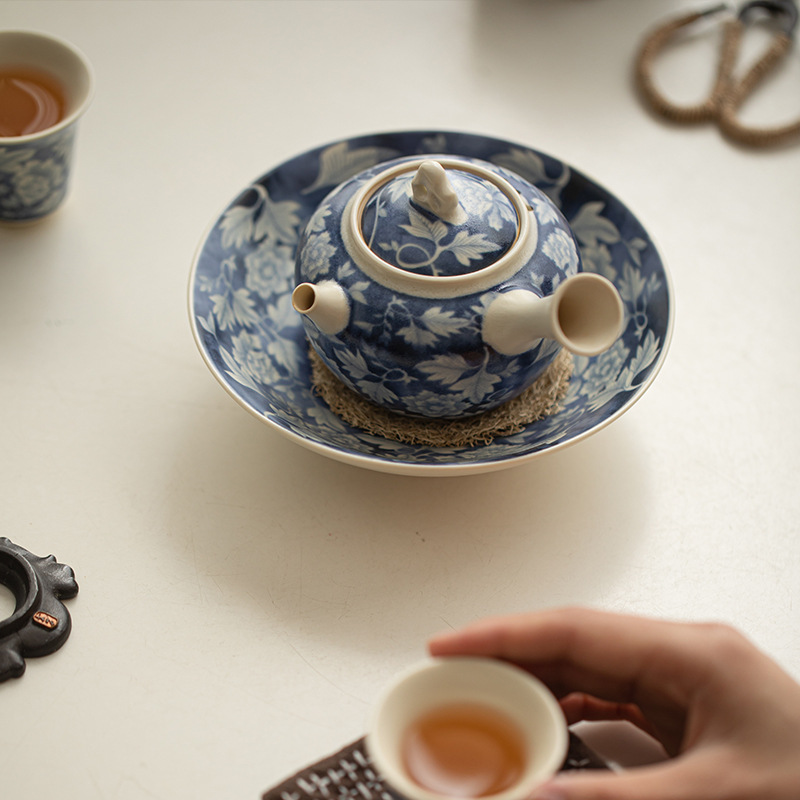 Ấm pha trà màu xanh và trắng tráng men soda, ấm đơn bằng sứ, ấm tay cầm, ấm tay cầm, ấm giọt nước, bộ trà Kung Fu