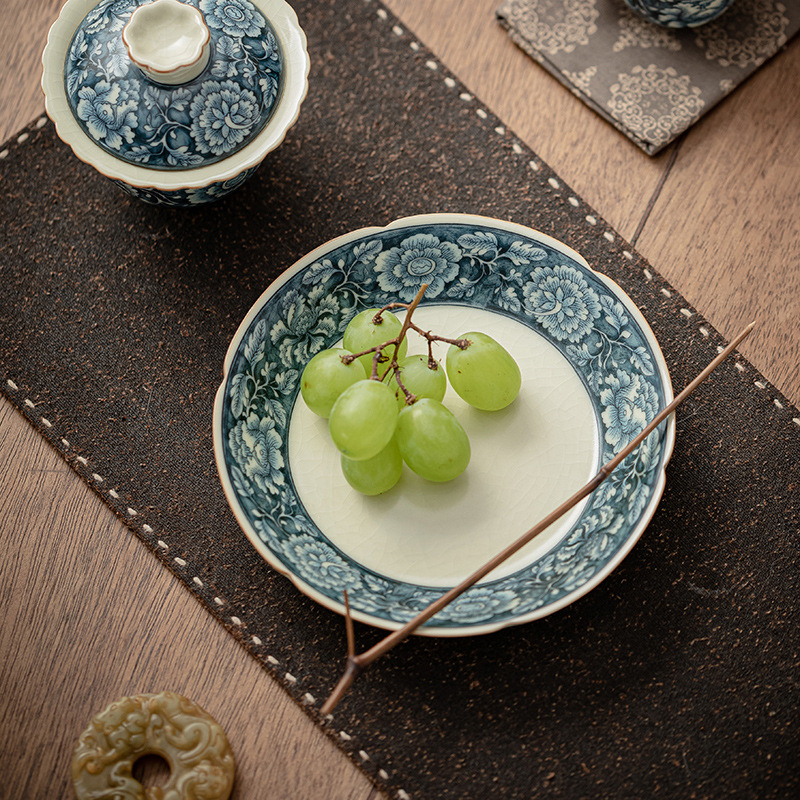 Ấm ren lò Fanhua Ru, bộ trà gốm sứ thủ công gia dụng, khay trà, khay trái cây, phụ kiện bộ trà sáng tạo