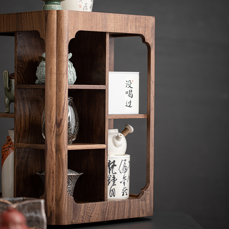 Đồ trang trí tủ đựng trà để bàn gia dụng bằng Gỗ Óc Chó Đen Bắc Mỹ, ấm trà, kệ tách trà
