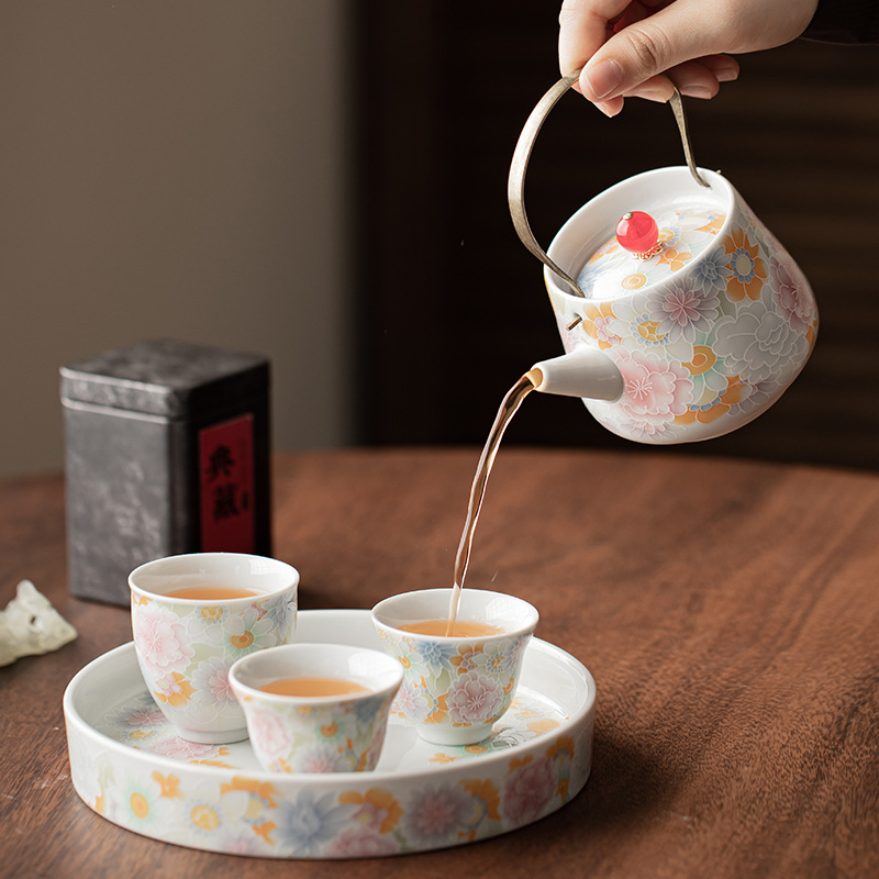 Bộ đồ trà gốm sứ tráng men cổ Vạn Hoa Bộ đồ đựng xà mang, nắp bát, cốc trà, nhóm pha khô, hộp quà tặng doanh nghiệp