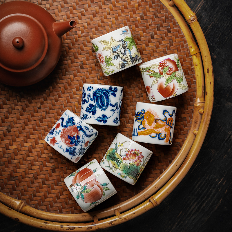 Nắp gốm sứ, phụ kiện bộ ấm trà Kung Fu, nắp ngón tay, nắp ấm cổ điển vẽ tay, nắp bát, nắp trà