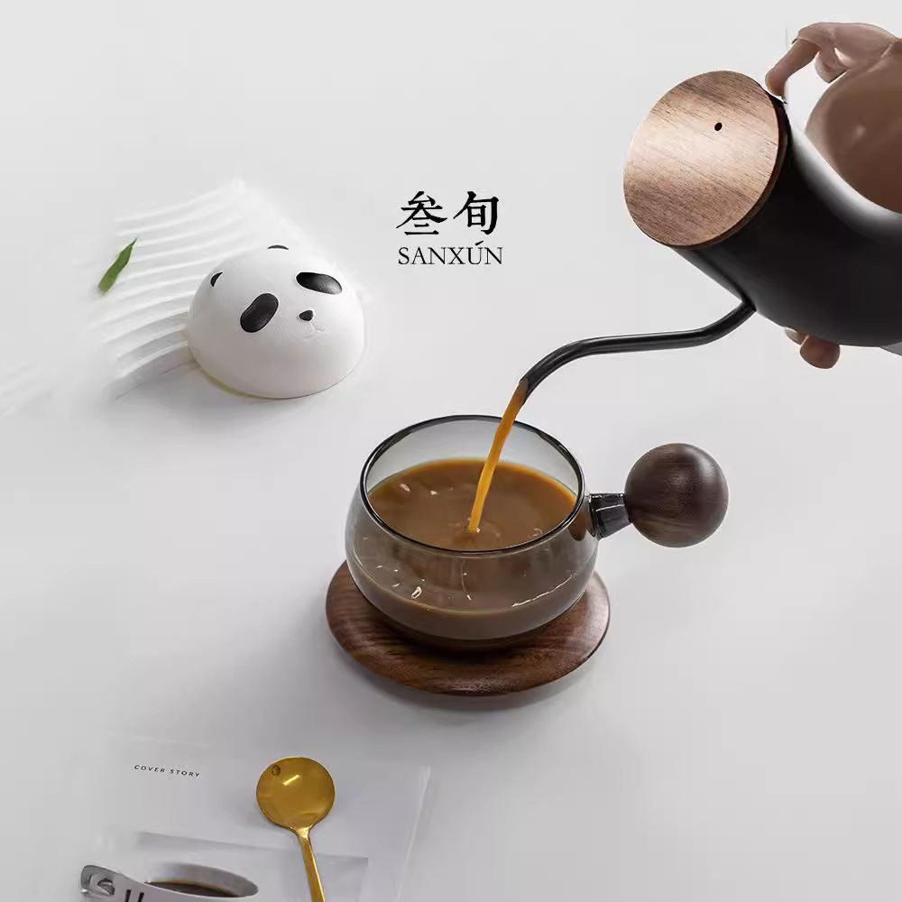 Cốc trà gấu trúc tách trà thủy tinh tách trà văn phòng trẻ em nam dễ thương sáng tạo cốc cà phê cốc nước