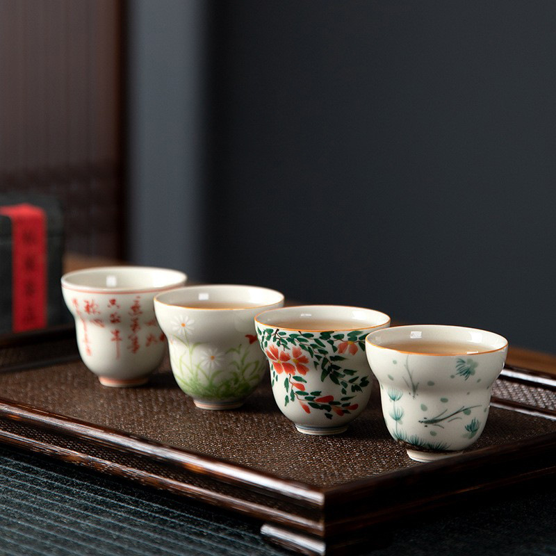 Cốc trà nam nữ vẽ tay màu men cốc đơn gốm sứ gia dụng cốc đơn cỡ nhỏ cốc trà giá trị cao