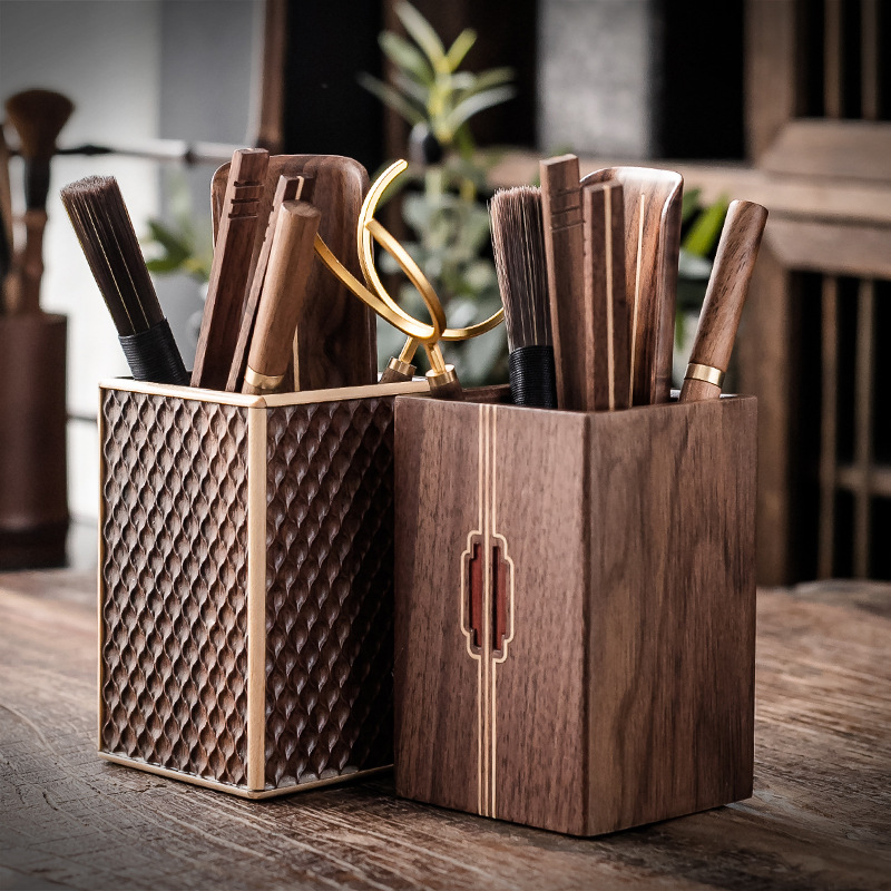 Bộ dụng cụ pha trà 6 quý ông Kung Fu trà đạo bằng Gỗ Óc Chó Bộ dụng cụ pha trà cao cấp chuyên nghiệp dao trà