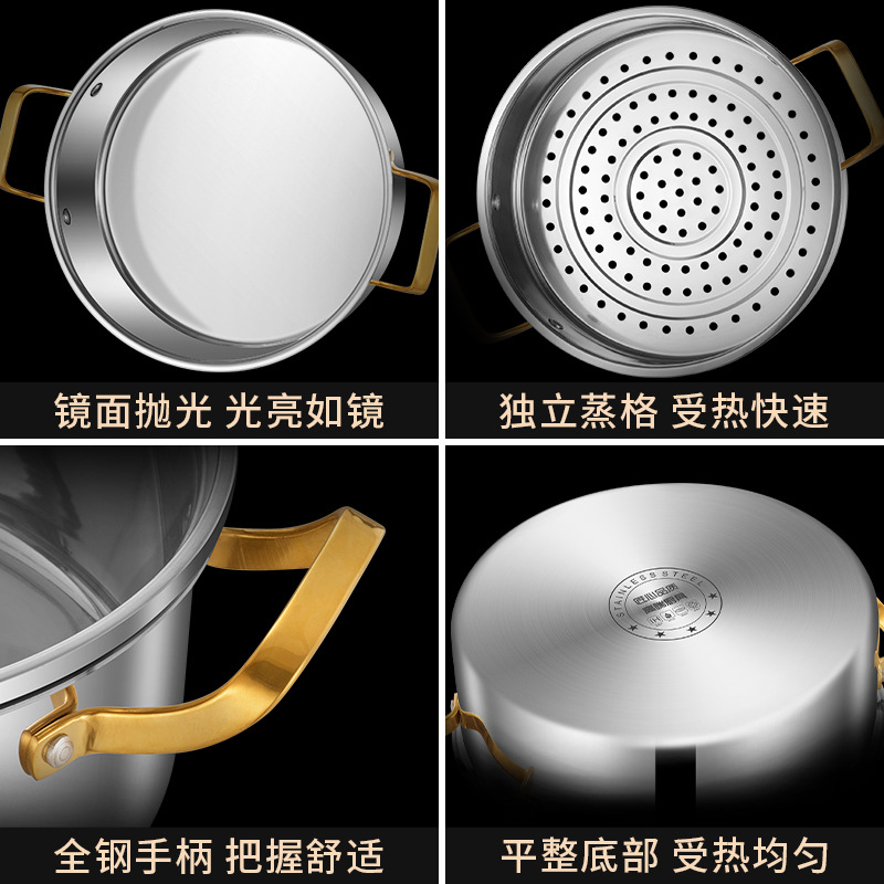 Nồi hấp canh trong góc vuông thép ba lớp dày đặc bằng thép không gỉ Lezhai316L nồi lẩu điện từ hầm hấp công suất lớn thương mại
